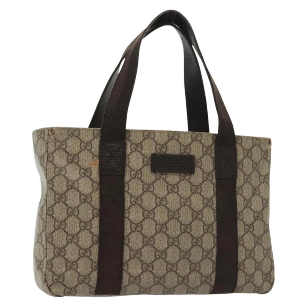 Gucci Gg Supreme Tote Bag Pvc Beige Silver 141976 Auth Bs28870